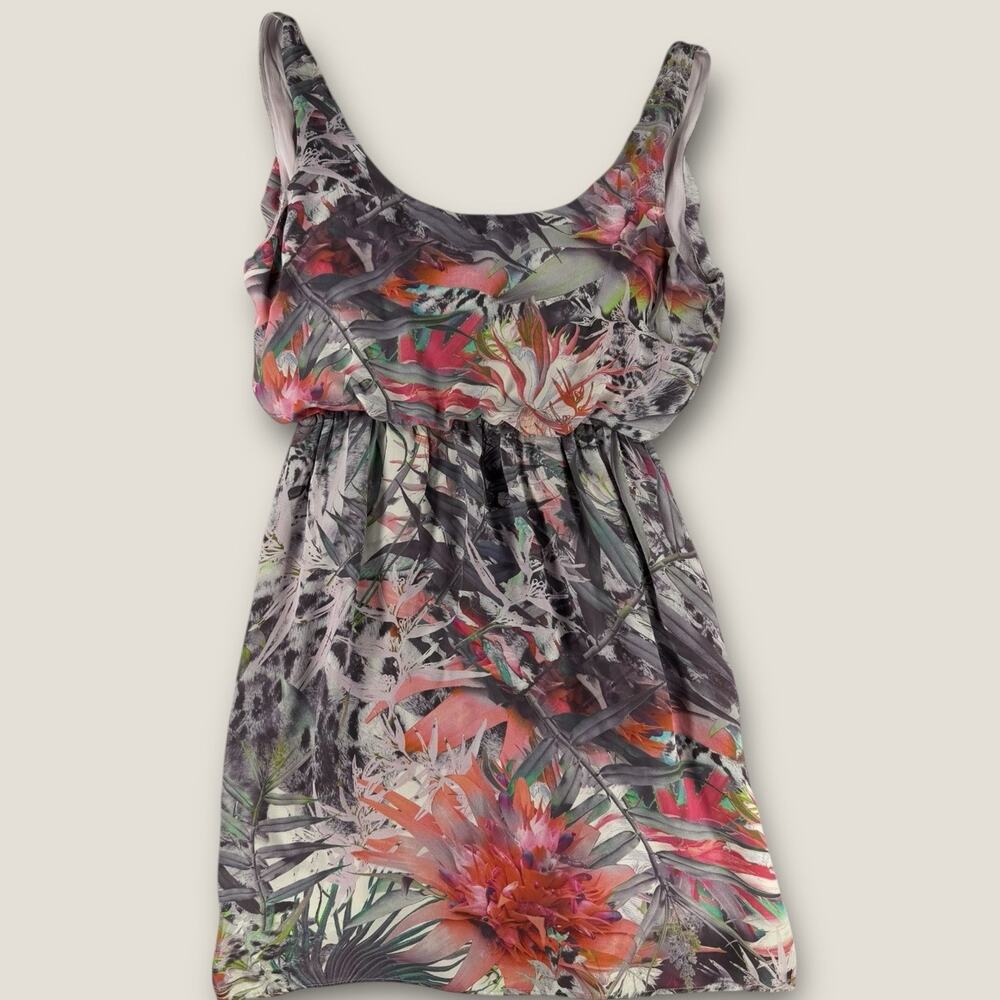 Alice + Olivia Dress XS S Silk Floral Animal Print Leopard Mini Blouson FLAW